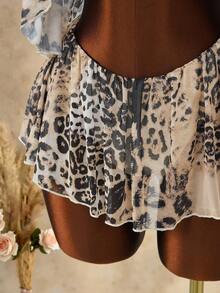 Mistrie Vestido mini con estampado de leopardo, asimétrico y con espalda descubierta, diseño único y chic de verano, ajustado al Body - Multicolor - Ver 7