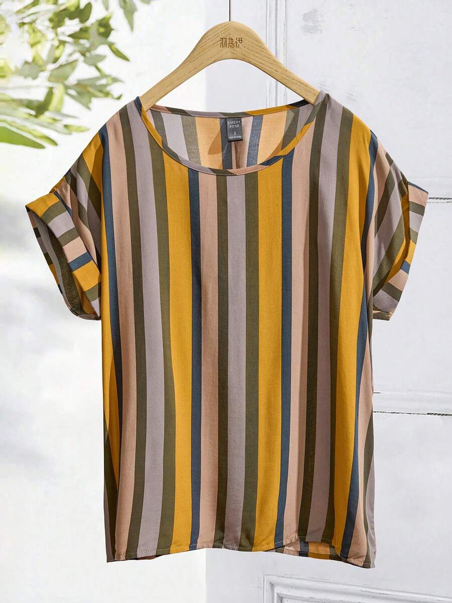 Faunlyn Cuffed Sleeve Striped Top - Multicolor - View 1