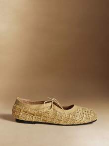 Rosivie 杏色麻绳编织女式平底鞋，假日风、法式风、波西米亚风、美式复古风、音乐节风、派对风平底女鞋 - 淺米杏色 - 查看 2