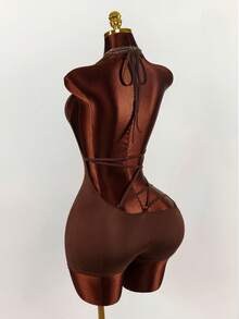 Amplova Women's Halter Backless Jumpsuit, Sexy And Avant-Garde Outfit With Backless Strap Details Spring Clothes Women - Mocha Brown - View 1