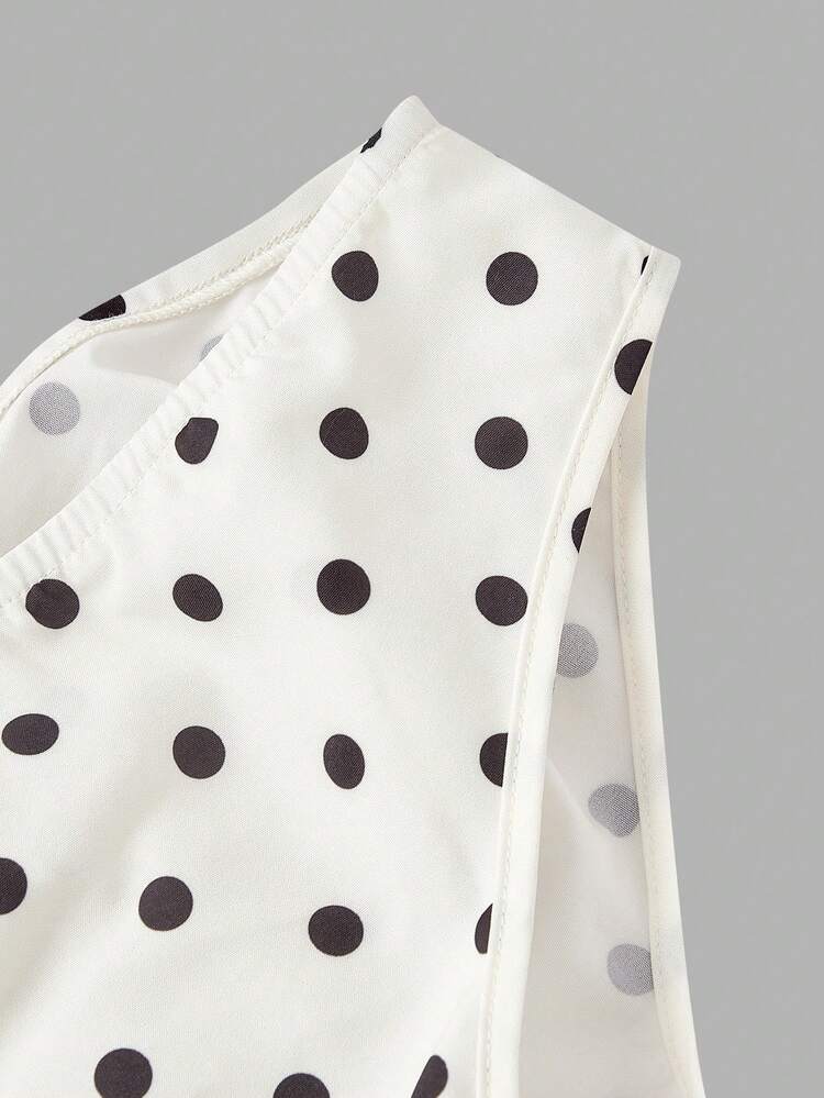 SHEIN MOD فستان متوسط الطول بدون أكمام بنمط نقاط البولكا للنساء - أبيض وأسود - مشاهدة 7