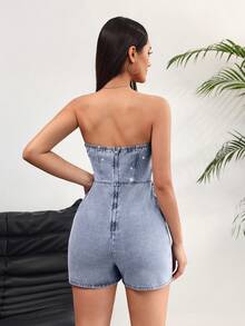 Rivivi Women's Strapless Pocketed Fashionable Date Party Denim Jumpsuit - Blue - View 2
