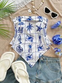 Soleia Women's Casual Floral Print Bandeau Top Tropical Top Summer Tops For Women Vacation Beach Tops For Women Tropical Vacation Woman Clothes Seashell Top Summer And Spring Valentine's Day Carnival Outfit Party Dresses For Women Beach Dress   Going Out Outfits Elegant Dresses For Women Vacation Outfits Casual Dresses Sequin - Multicolor - View 3