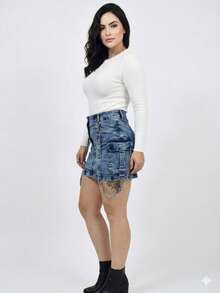Falda short carga de mezclilla con tirantes desmontables - Multicolor - Ver 3