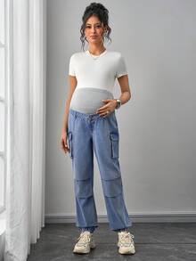 SHEIN Maternity Casual Loose Denim Jeans Without Stretch - Medium Wash - View 6