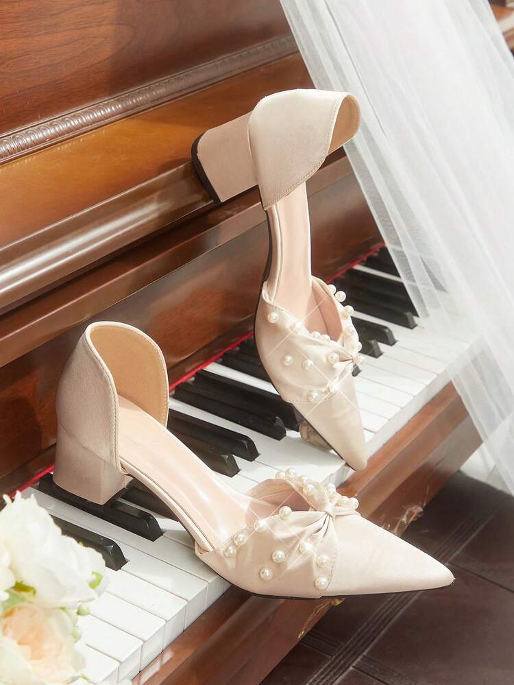 CUCCOO HITCHD Women's Pointed Toe Faux Pearl Decor Daily Versatile Fashion High Heels Summer Shoes Wedding Shoes Bride Shoes