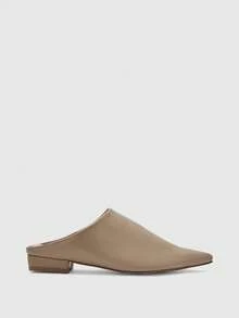 CUCCOO BIZCHIC Giày nữ mũi nhọn đế bằng kiểu cổ điển, giày bít mũi hở gót. - Màu Khaki - Xem 2