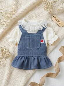 PETSIN 1pc Cat/Dog Universal Skirt, Ruffle Pet Dress With Shoulder Straps, Lace Collar Fake Two-Piece Cat And Dog Clothing - Blue - View 1