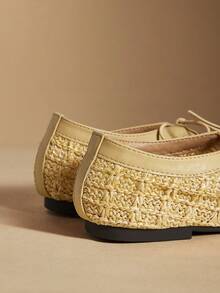 Rosivie 杏色麻绳编织女式平底鞋，假日风、法式风、波西米亚风、美式复古风、音乐节风、派对风平底女鞋 - 淺米杏色 - 查看 4