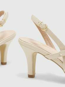 CUCCOO BIZCHIC Women's Pointed Toe Buckle Design Fashionable High Heels For Daily Wear - Apricot - View 5