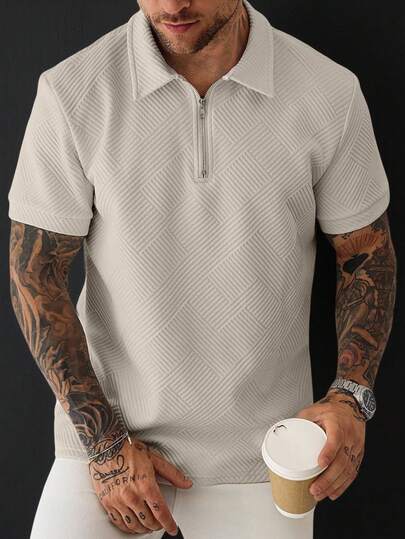 Manfinity Homme Men's Plain Shoulder Short Sleeve Half-Zip Casual Summer Polo Shirt Polo Shirt For Men Men Shirts Polo Polo Shirts For Men Collar Polos For Men