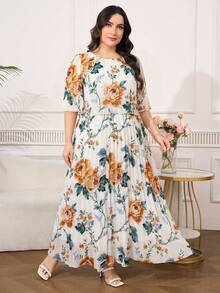 Reflora Elegantes plissiertes Chiffonkleid im Geometrie-Muster für Große Größen, Sommerkleid - Weiss - Übersicht 3