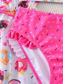 SHEIN 3件套女童泳衣套装，可爱卡通甜甜圈印花，时尚休闲优雅，适合游泳、度假、暑假及其他场合。 - 粉色 - 查看 3