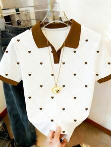 Resyla Áo polo nữ tay ngắn in hình trái tim và chấm bi, kiểu dáng thường ngày. - Nhiều màu - Xem 4