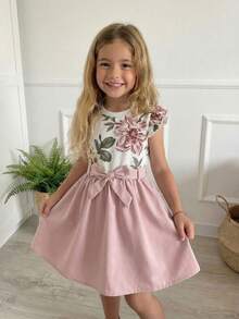 Emery Rose Kids Emery Rose Kids 少女碎花短袖系腰连衣裙 - 粉色 - 查看 2