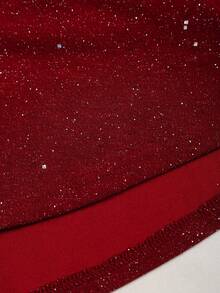 SHEIN PETITE Abito mini da festa con spalle scoperte e paillettes rosse, abito da cocktail luccicante per occasioni primaverili/estive - Bordò - Visualizzare 7