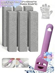 17件套浮石马桶刷套装（带手柄） - 浴室清洁石，用于去除马桶、瓷砖、水槽和浴缸上的水垢、锈渍和污垢。浴室清洁工具，配有符合人体工程学的手柄和浮石。浴室和马桶清洁刷。 - 彩色 - 查看 8