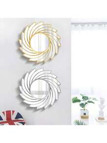 Round Wall Mirror, With Polygon Mirrored Surface - Perfect For Bedroom And Living Room Decor, No Power Required Home Decor Back To School School Supplies - Multicolor - View 1