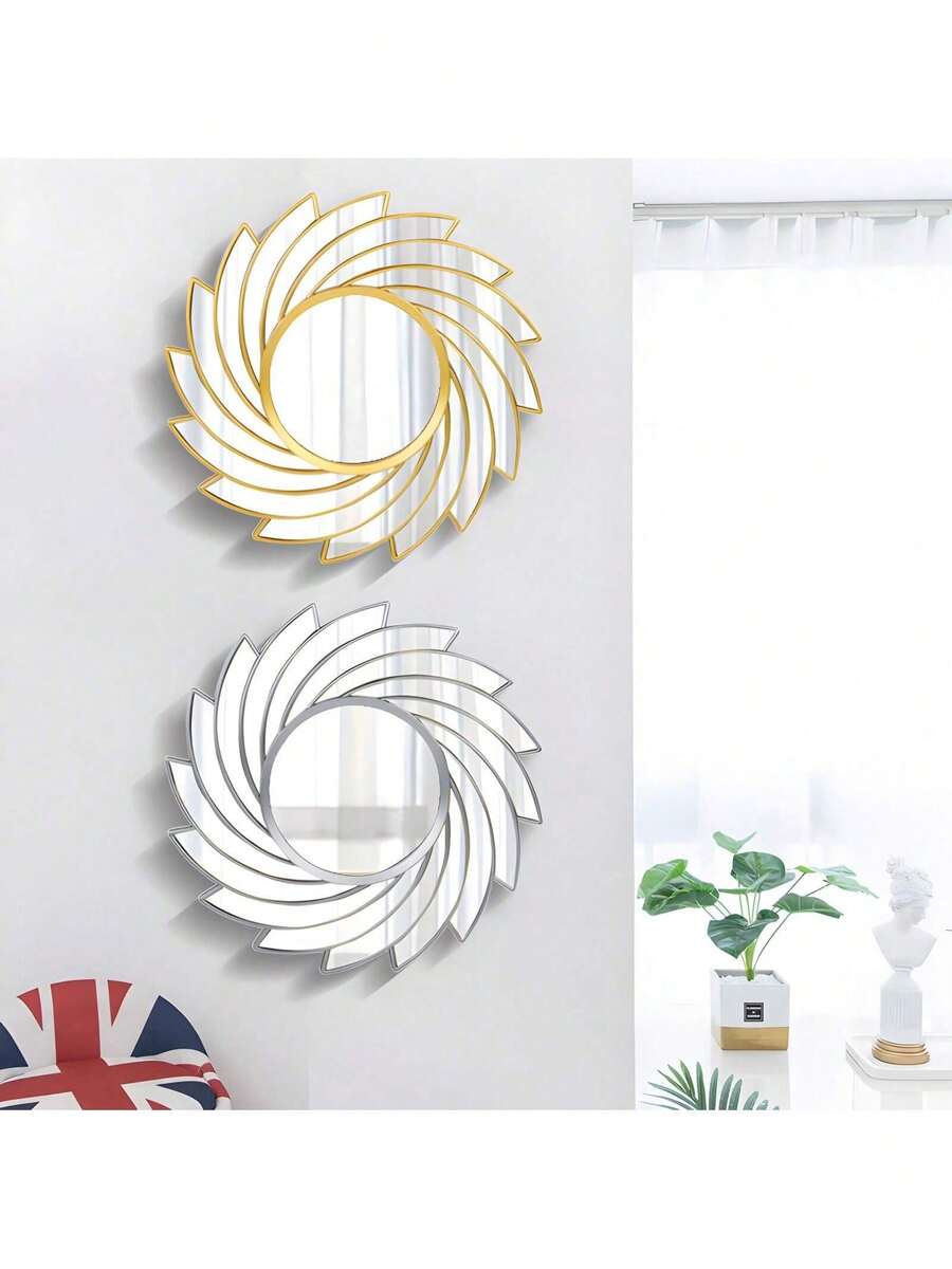 Round Wall Mirror, With Polygon Mirrored Surface - Perfect For Bedroom And Living Room Decor, No Power Required Home Decor Back To School School Supplies - Multicolor - View 1