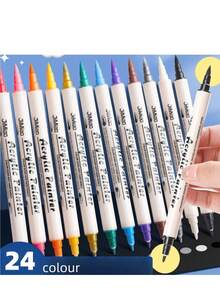 1 Set Acrylic Marker Pen, Colored Paint Marker Pen, Water-Based Double-Tip Pen, Watercolor Pen, Watercolor Oil Painting Pen - Multicolor - View 5