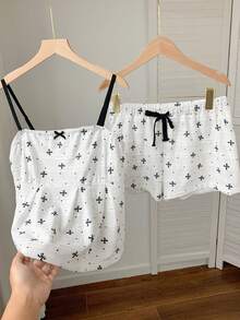 Comfortcana Women's Bow Print Camisole And Shorts 2 Pieces Set, Summer Outfit For Women - White - View 5