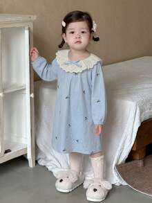 DAZY 女嬰圓領荷葉邊飾全身印花舒適居家服度假幼兒 - 淺藍色 - 查看 3