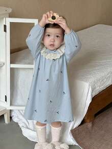 DAZY 女嬰圓領荷葉邊飾全身印花舒適居家服度假幼兒 - 淺藍色 - 查看 6