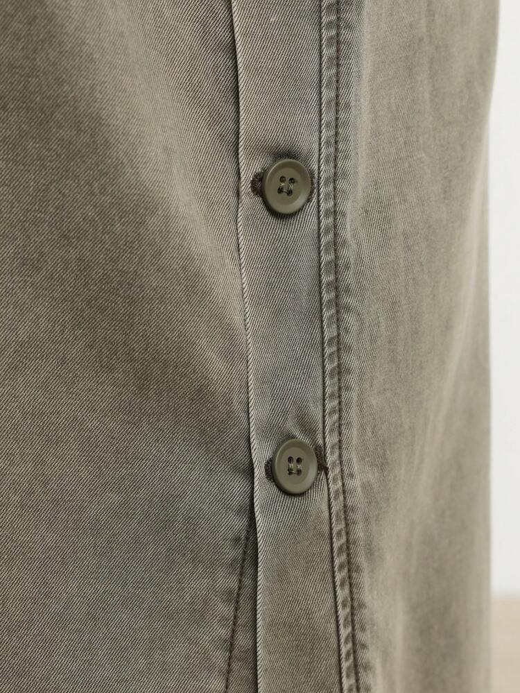 KSTM Women Denim Button Down Front Slit Maxi Skirt Washed Vintage High Waisted Long A Line Summer Spring Casual Everyday