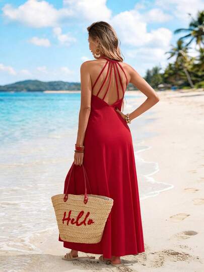 Sylviya Women's Casual Backless Red Dress, Summer Holiday Summer Outfits For Women Summer Dresses Beach Outfits For Women Beach Dresses Casual Dresses For Women Vacation Outfits Women Graduation Dress Women Red Dresses For Women Vestidos Elegantes Feminino Holiday Outfits For Women Beach Outfits For Woman Red Dresses For Women