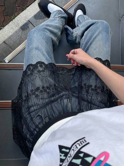 FRIFUL Women's High Waist Lace Fashionable Skirt