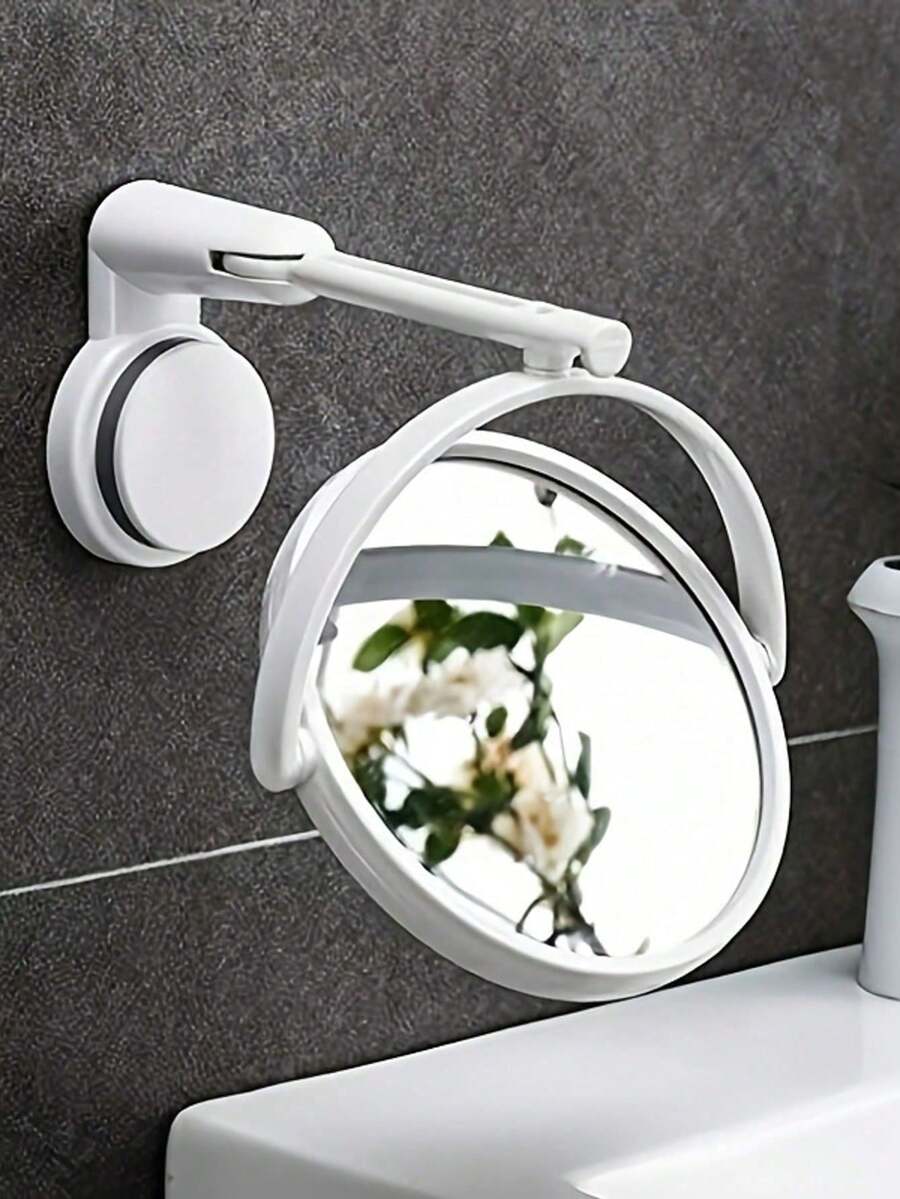 1Pc Foldable Extendable Bathroom Mirror, Wall Mounted, No Drilling Required, Single/Double Sided Wall Mounted Makeup Mirror, Home Decor, Suction Cup Wall Mounted Makeup Mirror, PVC Mirror Material - White - View 1
