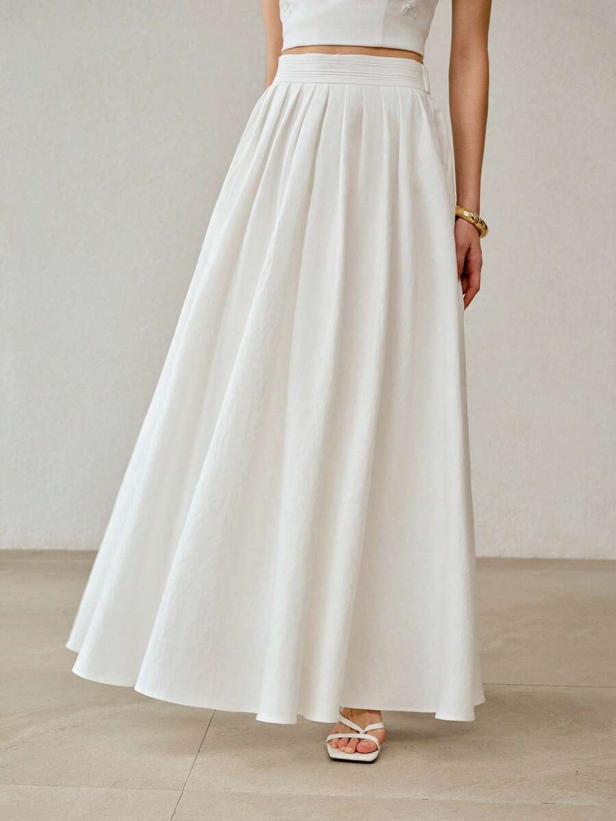 MOTF PREMIUM WOMEN'S WHITE ELEGANT MINIMALIST FLARE SKIRT - White - View 2