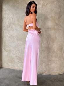 Aloruh 女士纯色褶皱无肩带修身优雅连衣裙 - 白色 - 查看 2