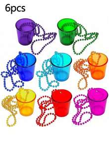 6/12pcs Transparent Beaded Chain Cup Necklaces - Suitable For Singles' Party, Beer Festival, Carnival, Halloween And Etc. - Plastic Wine Glasses, For Party Supplies And Gifts, Novelty Items, Party Decorations, Party Essentials, Thick & Durable, Reusable, Applicable For Birthday Decoration, Halloween Costume, Role Playing, Photobooth, Wedding Decoration, Bachelorette Party, Graduation, Hawaiian Party And So On. - multicolor - View 10