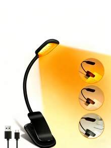 1PC USB Dual-Color Temperature Eye-Care Desk Lamp, Rechargeable Mini Clip-On Light For Student Reading, Dorm & Home Use - Black - View 3