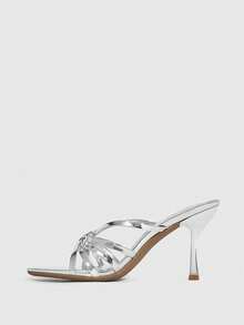 CUCCOO SZL 女士鞋履 春夏新款圆头细高跟银色条纹女士高跟凉鞋 时尚舒适 百搭性感派对女士凉鞋拖鞋 - 銀色 - 查看 10