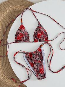 Swim Vcay Tropical Plant Print Random Animal Leopard Bead Decor Beach Golf Outfit Women Casual Sexy Vacation Bikini Set Spring/Summer White - Multicolor - View 7