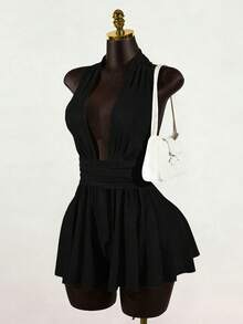 SaltGleam SaltGleam Bộ áo liền quần không tay buộc dây dành cho nữ - màu đen - Xem 1