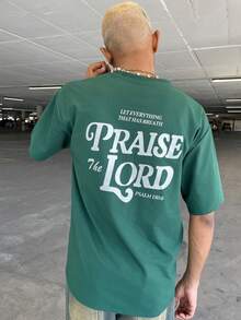 Ngobest Haus Ngobest Haus K-GLORY Men's Versatile Simple Graphic Print Short Sleeve T-Shirt | Bible Psalm Theme - Dark Green - View 3