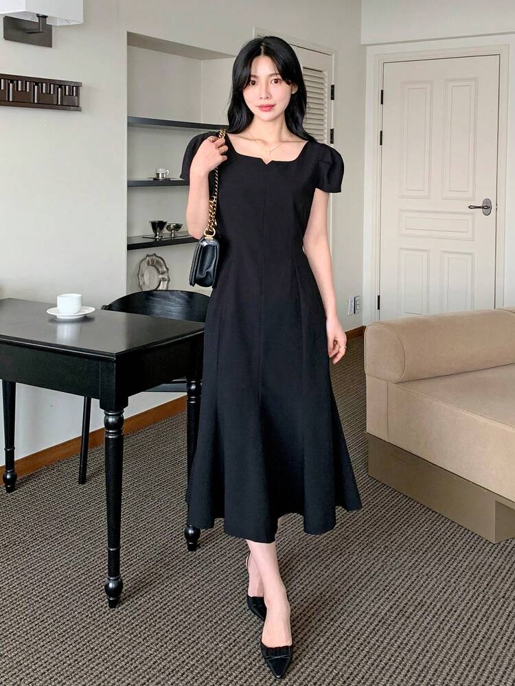 Women's Fitted Midi Dress With Collar Sundress Summer