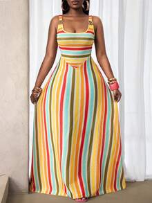 BamGleam Abito senza maniche a righe colorate, casual per vacanze - Multicolore - Visualizzare 1