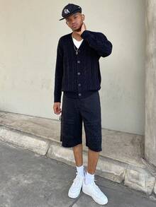 Ngobest Haus Ngobest Haus Men's Casual Loose Fit Distressed Denim Wide Leg Shorts - Black - View 5