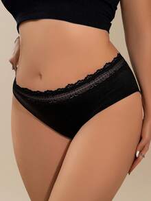 Charlaine Plus Size Comfortable Lace Patchwork Panties Plus Size Knickers Women Panty For Women Plus Size - Black - View 4