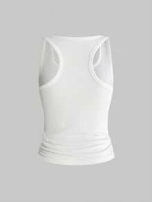 ROMWE Avant 女士海岛度假风贝壳串珠刺绣百搭修身背心，多功能 - 白色 - 查看 2