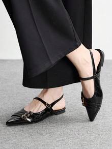 CUCCOO BIZCHIC Women's Fashion Commuter Wear Pointed Flat Shoes - Black - View 4