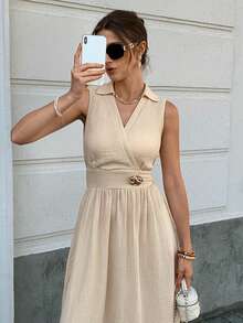 Elyressa 女士编织优雅长款夏季连衣裙 - 杏色 - 查看 4