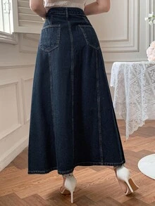 DAZY 女式水洗撞色韩版休闲牛仔迷你裙 - 藍色 - 查看 3