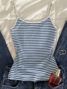 SHEIN Casual Striped Camisole For Summer - Blue - View 2