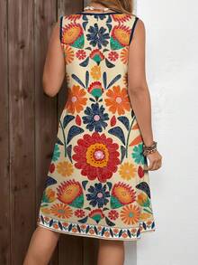 EMERY ROSE 大码女式彩色印花V领吊带连衣裙，适合派对和假日穿着，休闲时尚夏季女装 - 彩色 - 查看 2