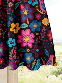 Rusticease 女士纯色上衣+印花度假休闲浪漫优雅中长裙套装（2件套），女士夏季套装，夏季中长裙套装，中长裙上衣套装，女士中长裙上衣套装，印花中长裙套装 - 彩色 - 查看 5